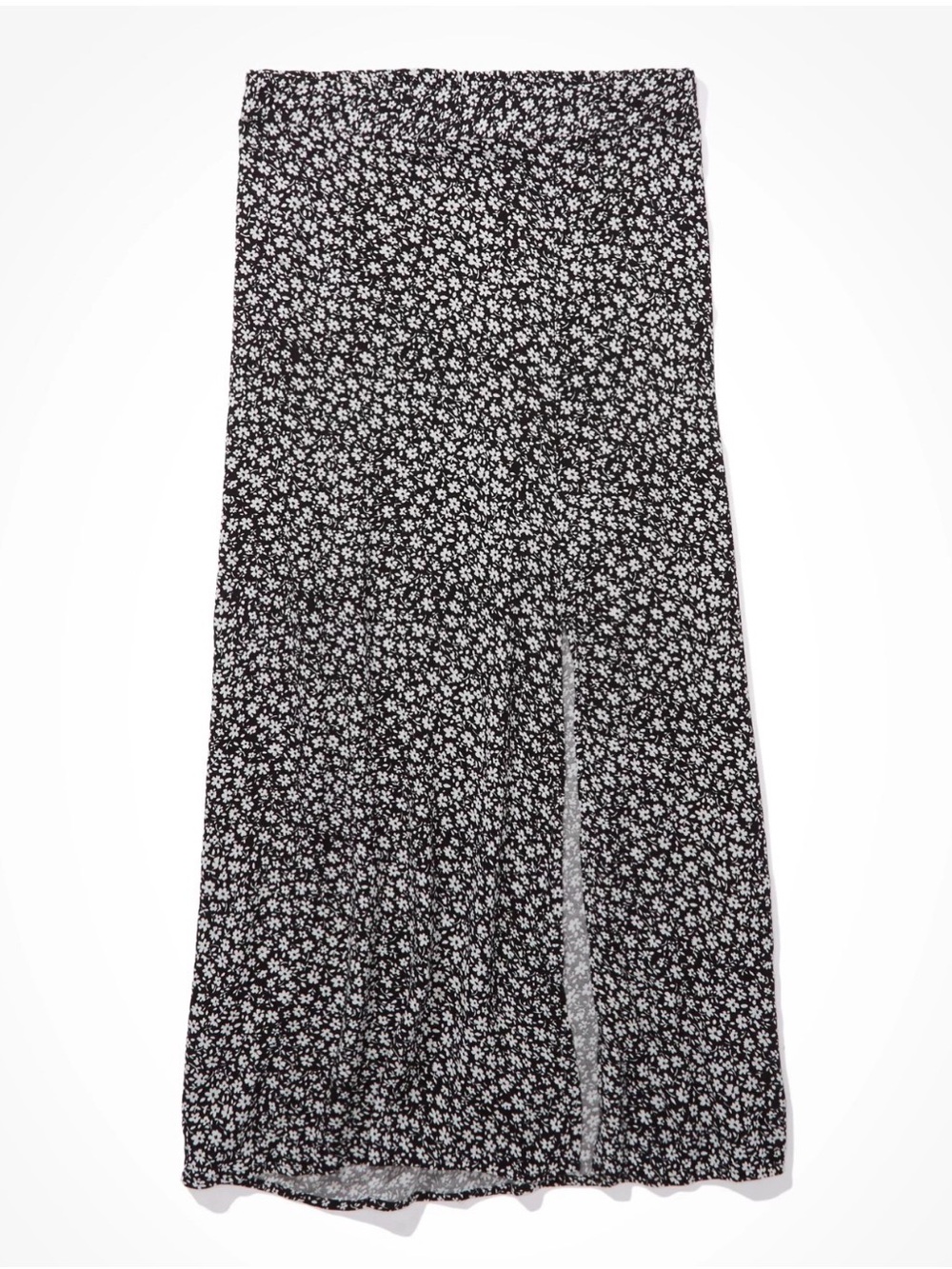 American Eagle Black Floral Midi Skirt with Side Slit - Picture 3 of 4